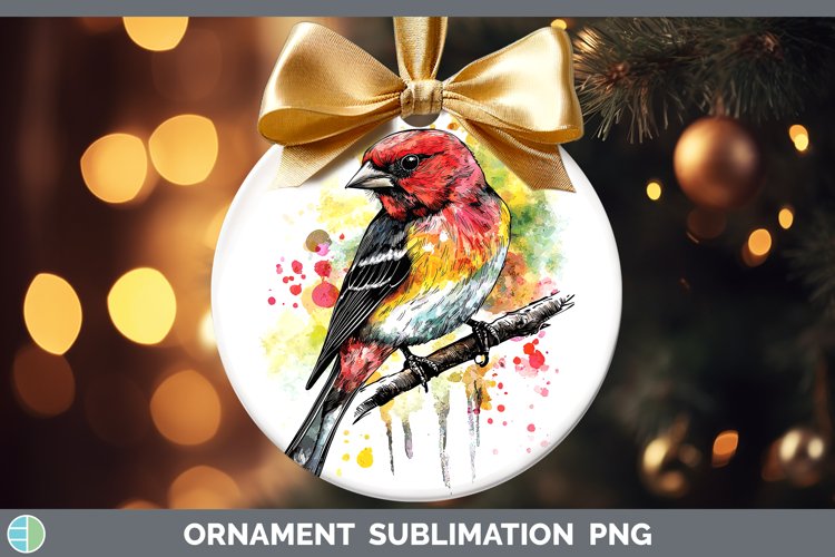 Watercolor Bird Pine Grosbeak Ornament Sublimation Bauble De