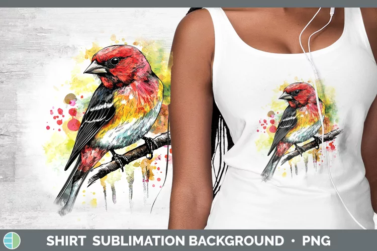 Watercolor Bird Pine Grosbeak Shirt Sublimation Sublimation