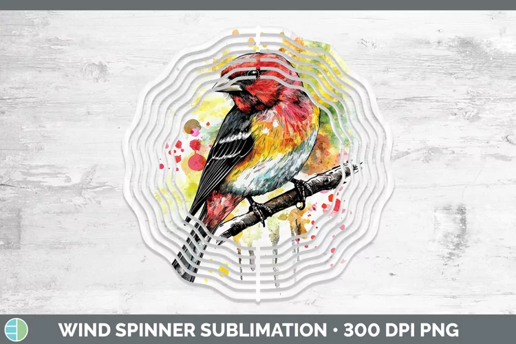 Watercolor Bird Pine Grosbeak Wind Spinner Sublimation Spinn