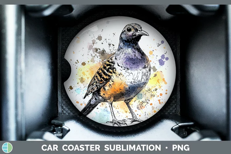 Watercolor Bird Quail Car Coaster Sublimation Designs