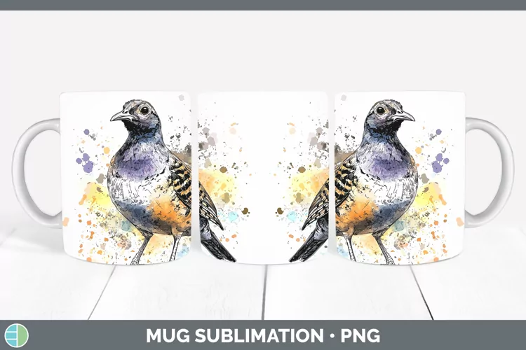 Watercolor Bird Quail Mug Wrap Sublimation Coffee Cup Design