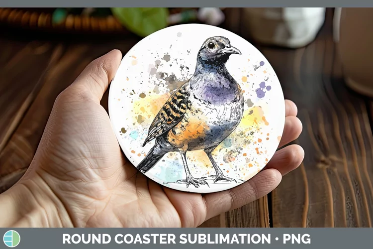 Watercolor Bird Quail Round Coaster Sublimation Coaster Desi