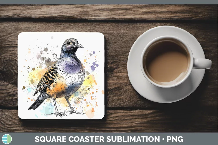 Watercolor Bird Quail Square Coaster Sublimation Coaster Des