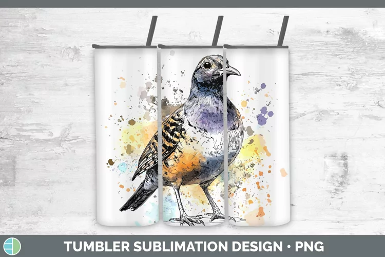 Watercolor Bird Quail Tumbler Sublimation 20 oz Skinny Tumbl