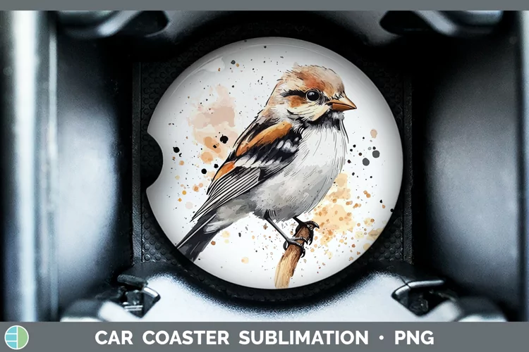 Watercolor Bird Snow Bunting Car Coaster Sublimation Design