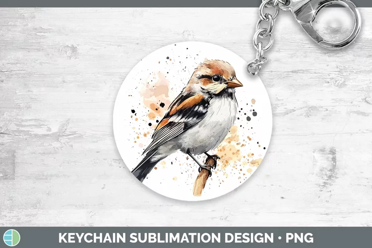 Watercolor Bird Snow Bunting Keychain Sublimation Keyring De