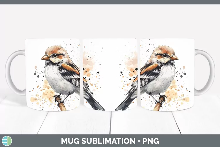 Watercolor Bird Snow Bunting Mug Wrap Sublimation Coffee Cup
