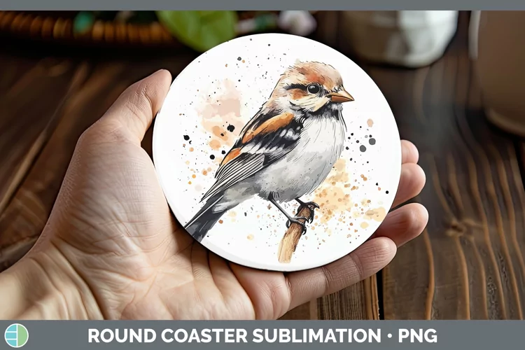 Watercolor Bird Snow Bunting Round Coaster Sublimation Coast