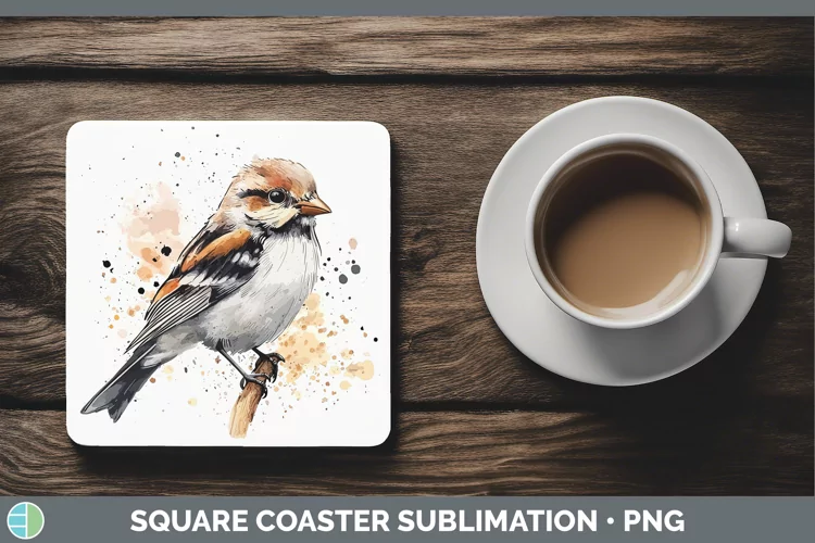 Watercolor Bird Snow Bunting Square Coaster Sublimation Coas