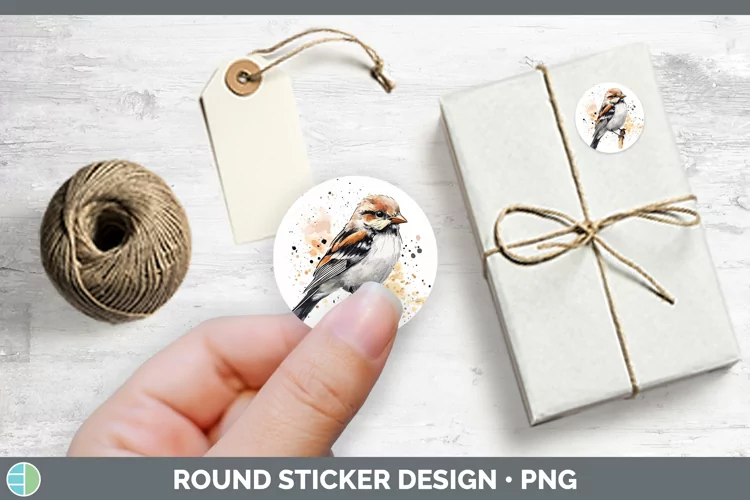 Watercolor Bird Snow Bunting Stickers | Round Labels Designs