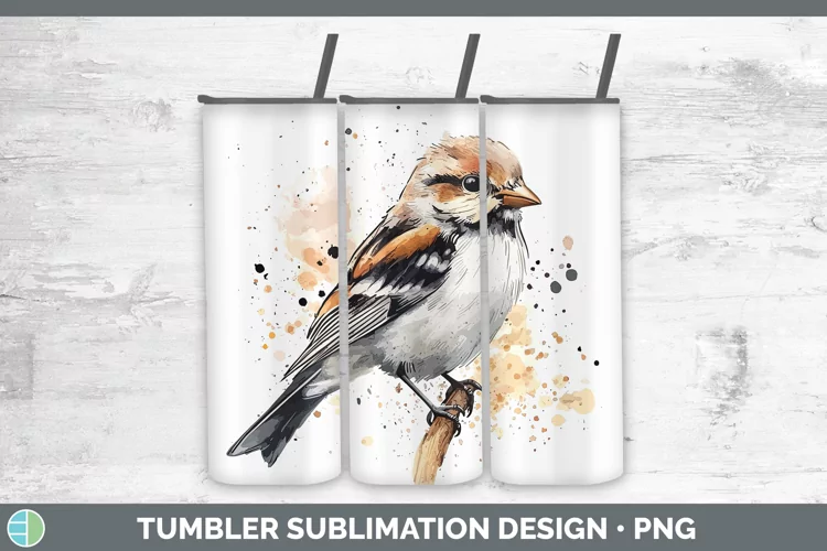 Watercolor Bird Snow Bunting Tumbler Sublimation 20 oz Skinn