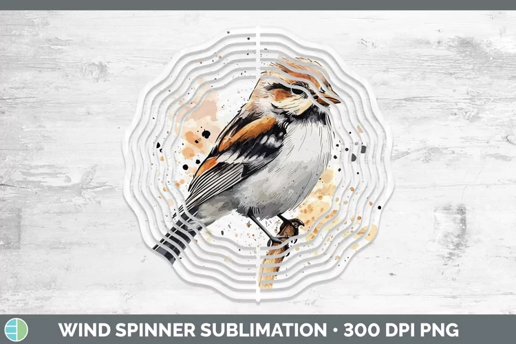 Watercolor Bird Snow Bunting Wind Spinner Sublimation Spinne
