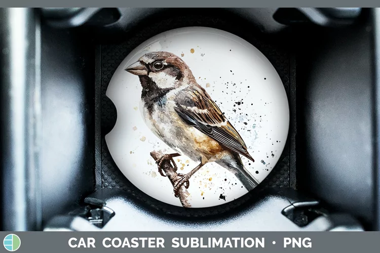Watercolor Bird Sparrow Car Coaster Sublimation Designs