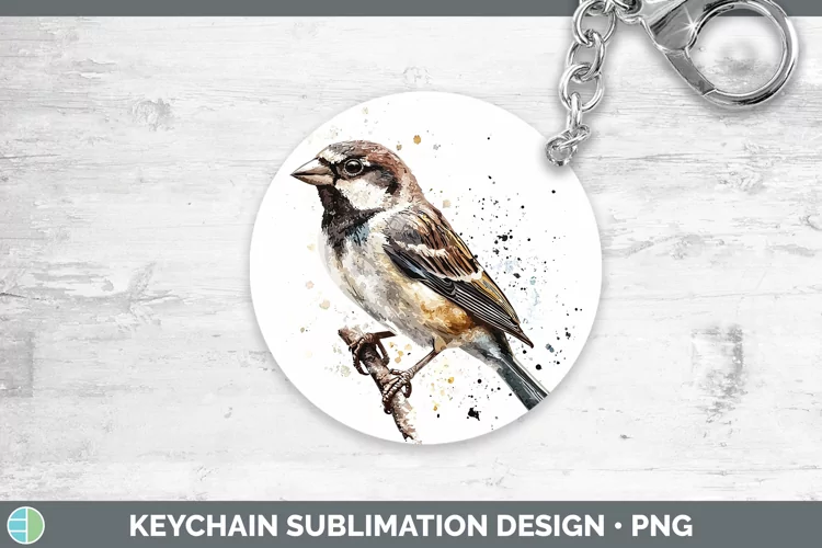 Watercolor Bird Sparrow Keychain Sublimation Keyring Designs
