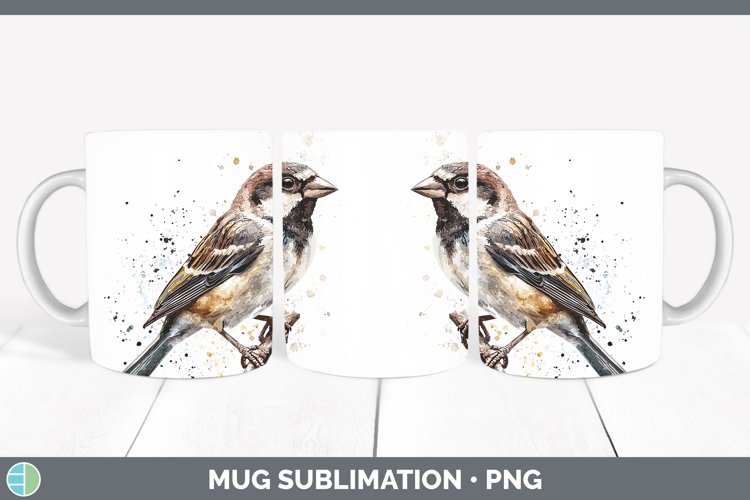 GorgeousWatercolor Bird Mug Wrap design.