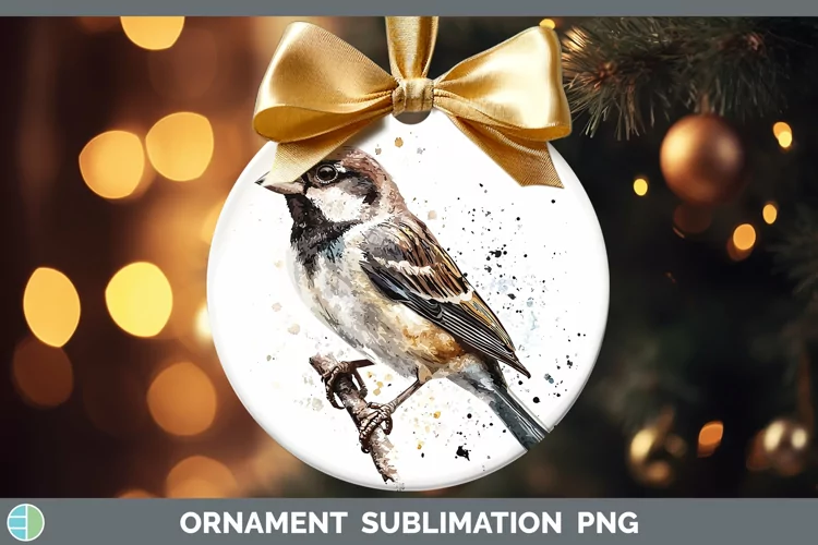 Watercolor Bird Sparrow Ornament Sublimation Bauble Designs