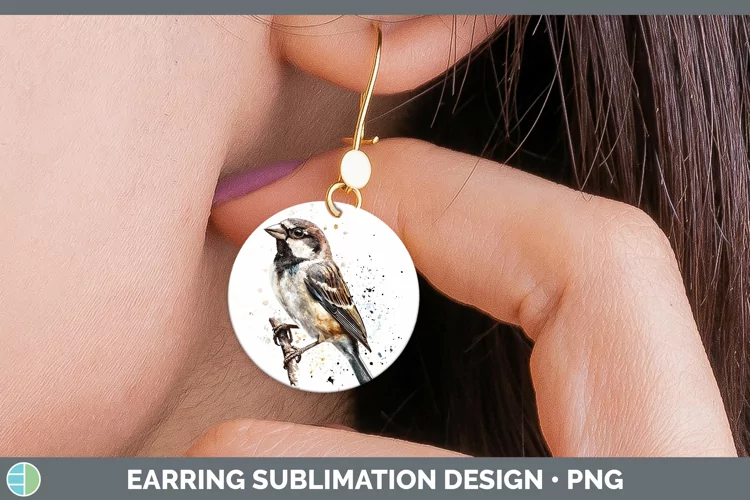 Watercolor Bird Sparrow Round Earrings Sublimation Earrings