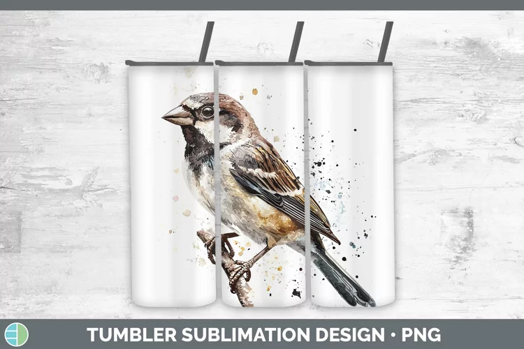 Watercolor Bird Sparrow Tumbler Sublimation 20 oz Skinny Tum