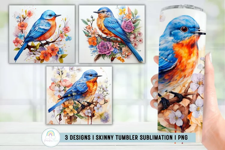 Watercolor Bird Tumbler Wrap I Tumbler Sublimation Design
