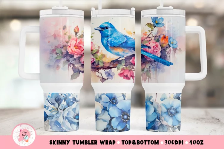 Watercolor Bird Tumbler Wrap Png | Watercolor Bird 40oz