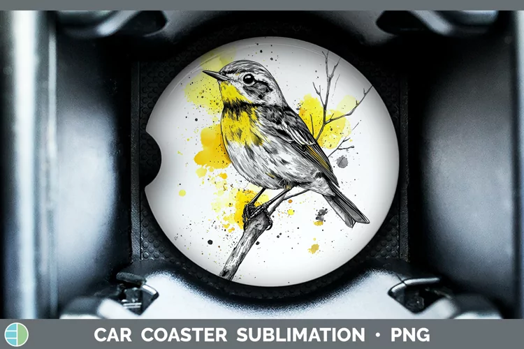 Watercolor Bird Warbler Car Coaster Sublimation Designs