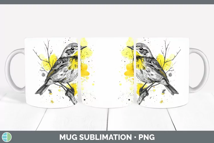 Watercolor Bird Warbler Mug Wrap Sublimation Coffee Cup Desi