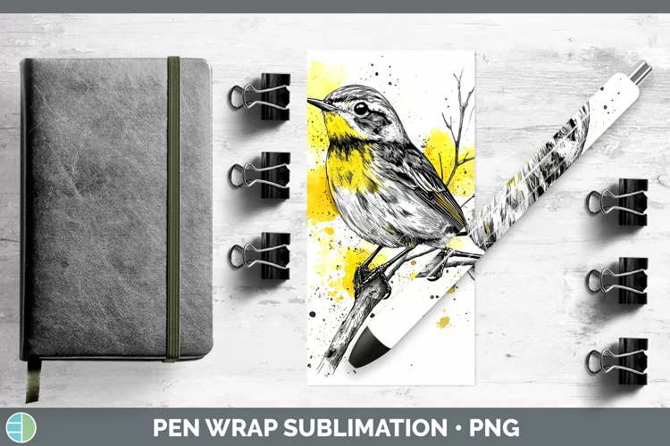 Watercolor Bird Warbler Pen Wrap Sublimation Pen Designs