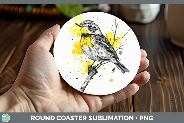 Watercolor Bird Warbler Round Coaster Sublimation Coaster De