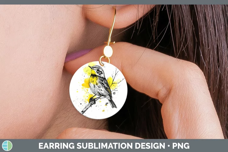 Watercolor Bird Warbler Round Earrings Sublimation Earrings