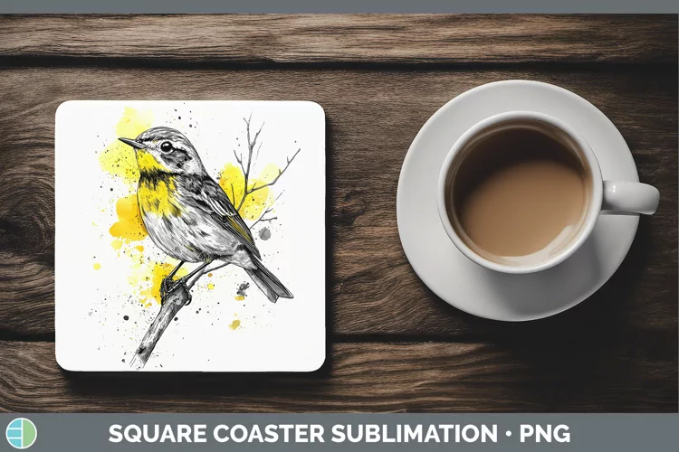 Watercolor Bird Warbler Square Coaster Sublimation Coaster D
