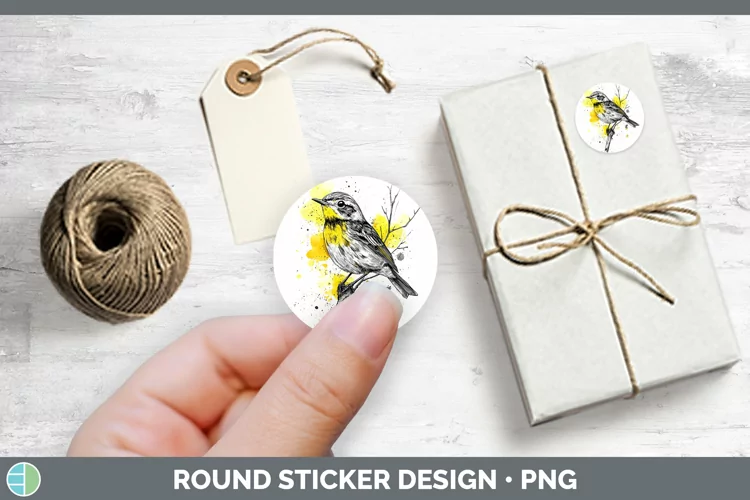 Watercolor Bird Warbler Stickers | Round Labels Designs