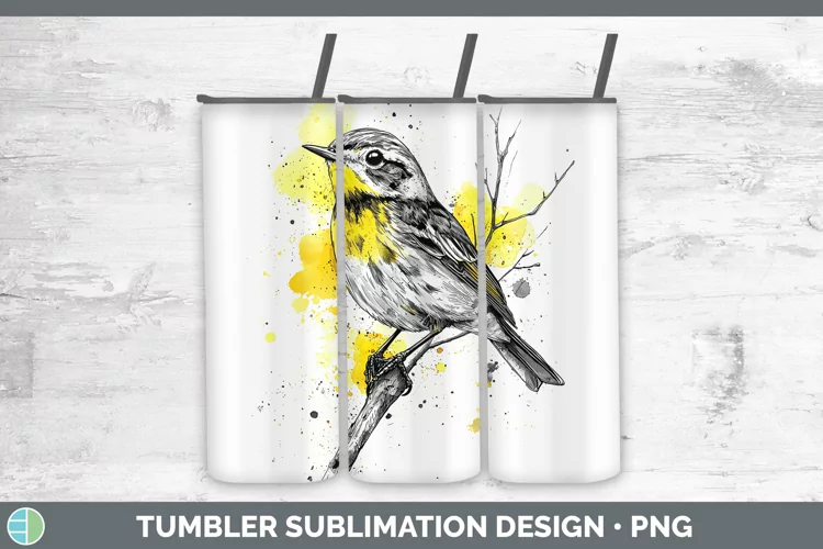 Watercolor Bird Warbler Tumbler Sublimation 20 oz Skinny Tum
