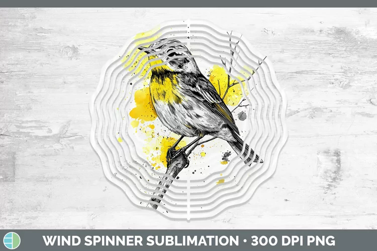 Watercolor Bird Warbler Wind Spinner Sublimation Spinner Des