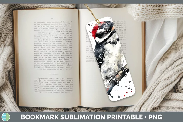 Watercolor Bird Woodpecker Downy Bookmark Sublimation Printa