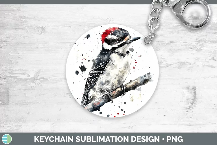 Watercolor Bird Woodpecker Downy Keychain Sublimation Keyrin