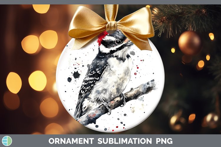 Watercolor Bird Woodpecker Downy Ornament Sublimation Bauble