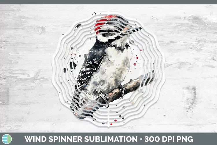 Watercolor Bird Woodpecker Downy Wind Spinner Sublimation Sp