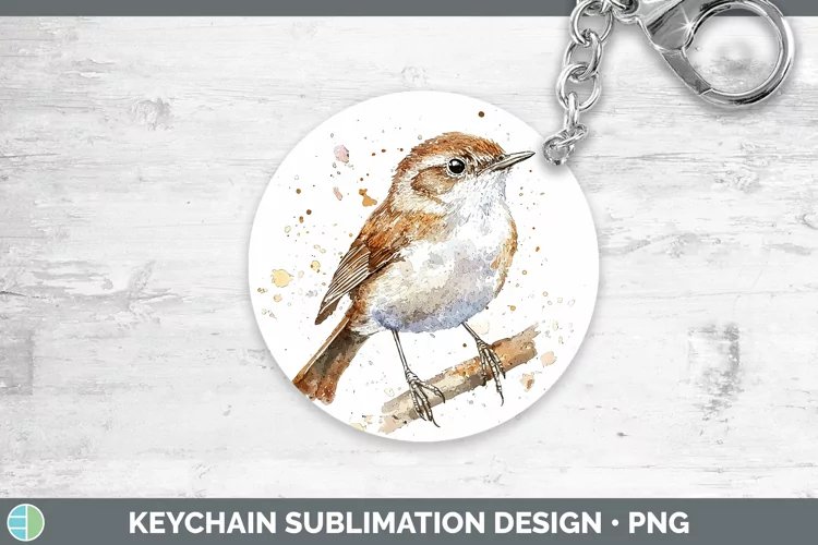 Watercolor Bird Wren Keychain Sublimation Keyring Designs