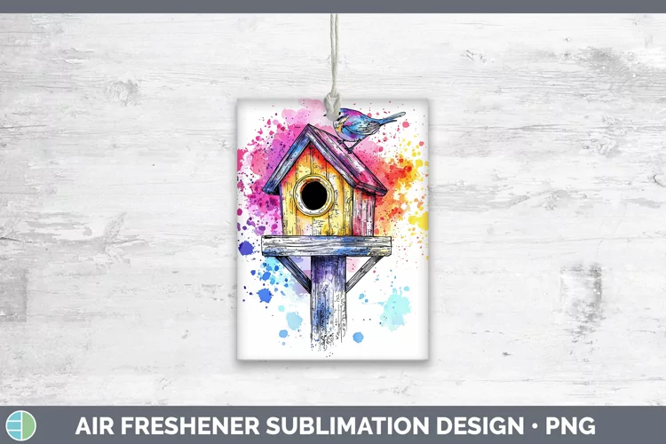 Watercolor Birdhouse Air Freshener Sublimation Car Freshener