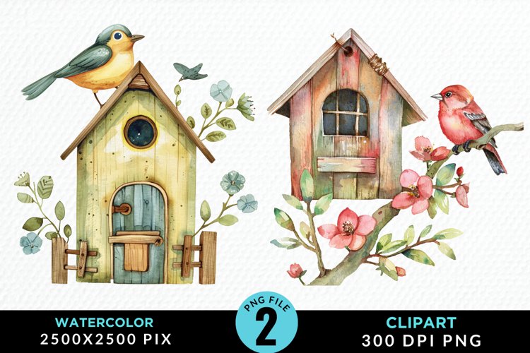 Watercolor Birdhouse Sublimation PNG Clipart example image 1