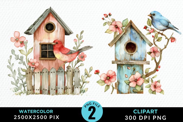 Watercolor Birdhouse Sublimation PNG Clipart example image 1