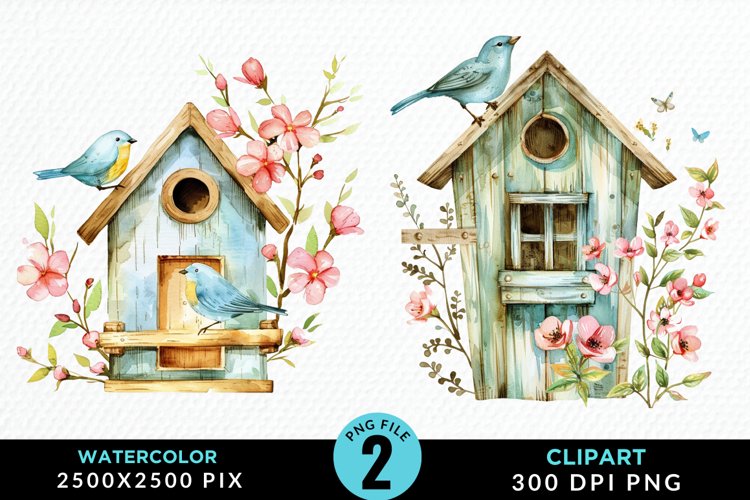 Watercolor Birdhouse Illustration PNG Clipart example image 1