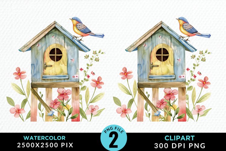 Watercolor Birdhouse Illustration PNG Clipart example image 1