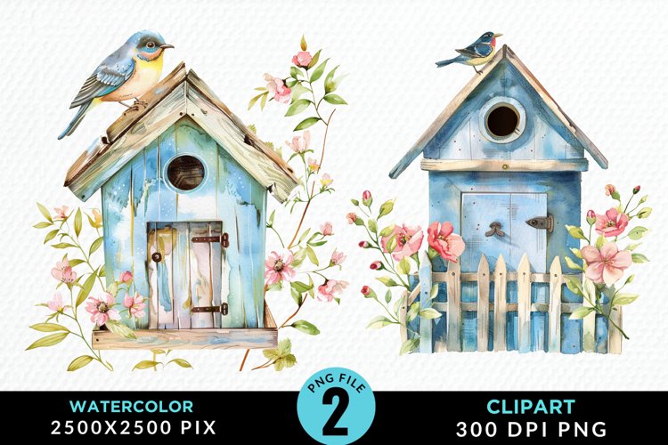 Watercolor Birdhouse Illustration PNG Clipart example image 1