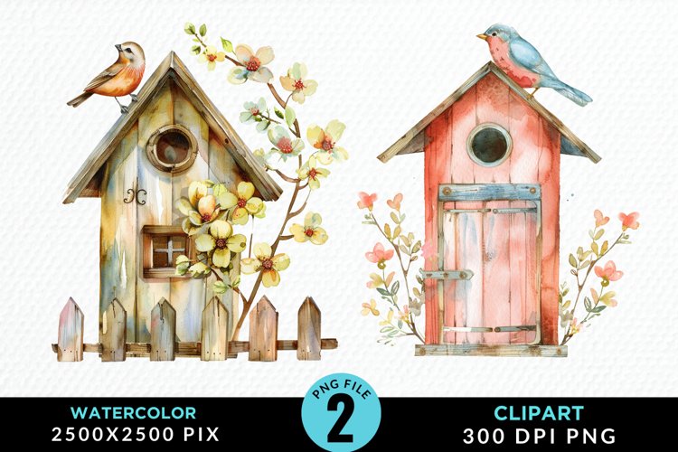 Watercolor Birdhouse Illustration PNG Clipart example image 1