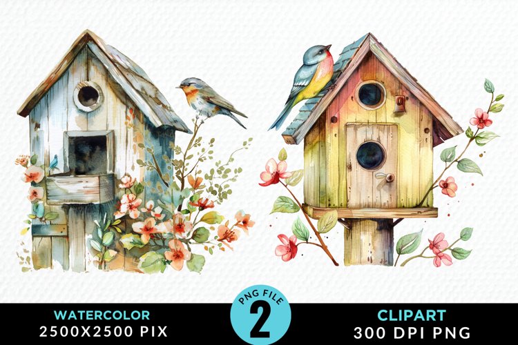 Watercolor Birdhouse Sublimation PNG Clipart example image 1