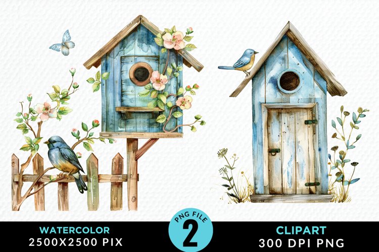 Watercolor Birdhouse Illustration PNG Clipart example image 1