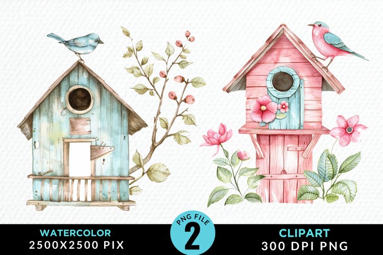 Watercolor Birdhouse Illustration PNG Clipart example image 1