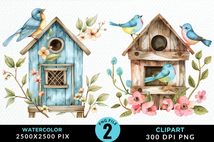 Watercolor Birdhouse Sublimation PNG Clipart example image 1