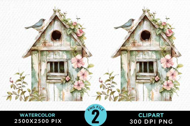 Watercolor Birdhouse Illustration PNG Clipart example image 1